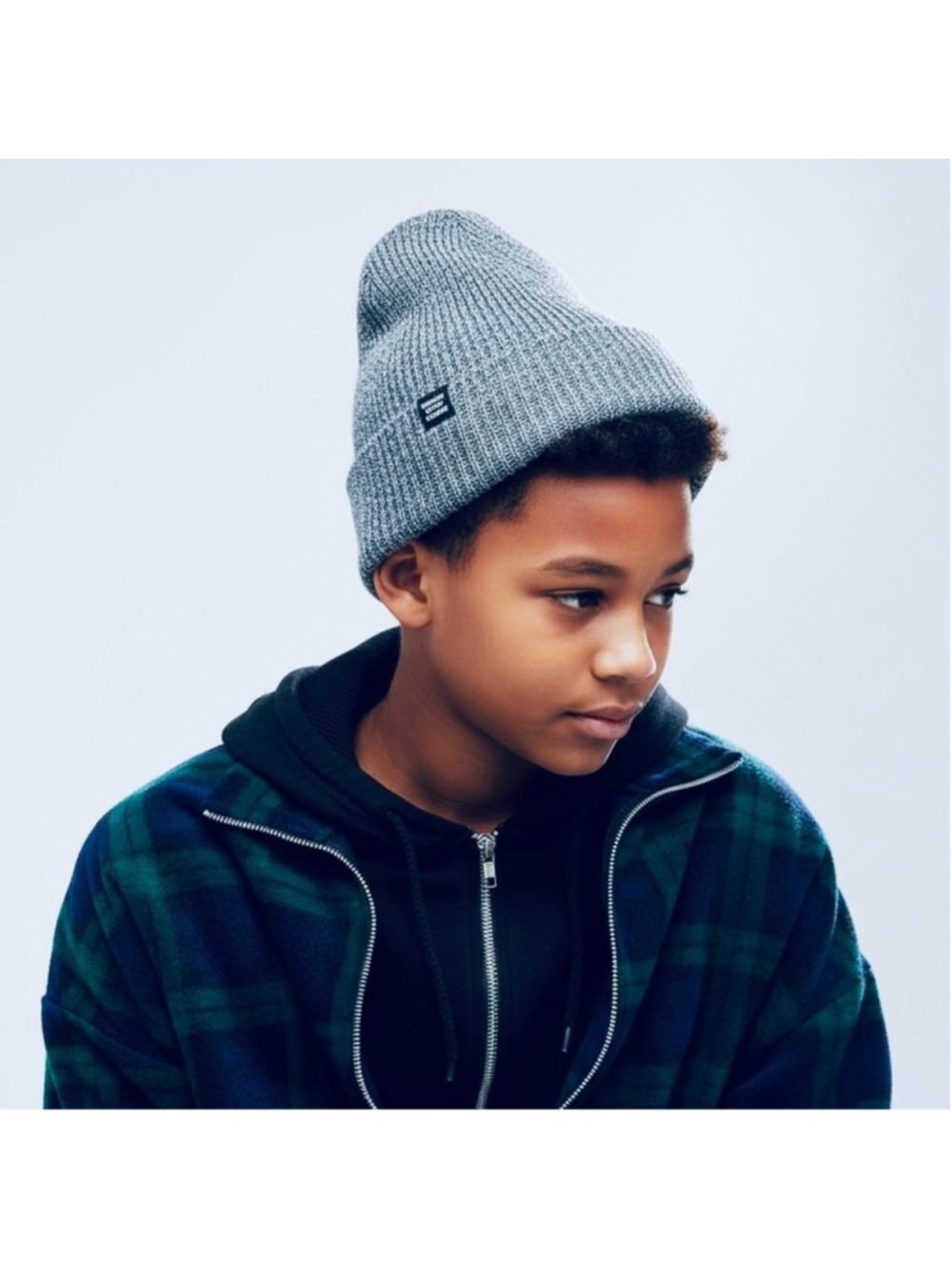 Herschel Kids Blue Melange Ribbed Knit Beanie OS